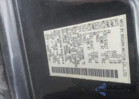 2006 Nissan Pathfinder Le из США, поврежденный, VIN 5N1AR18W36C666944